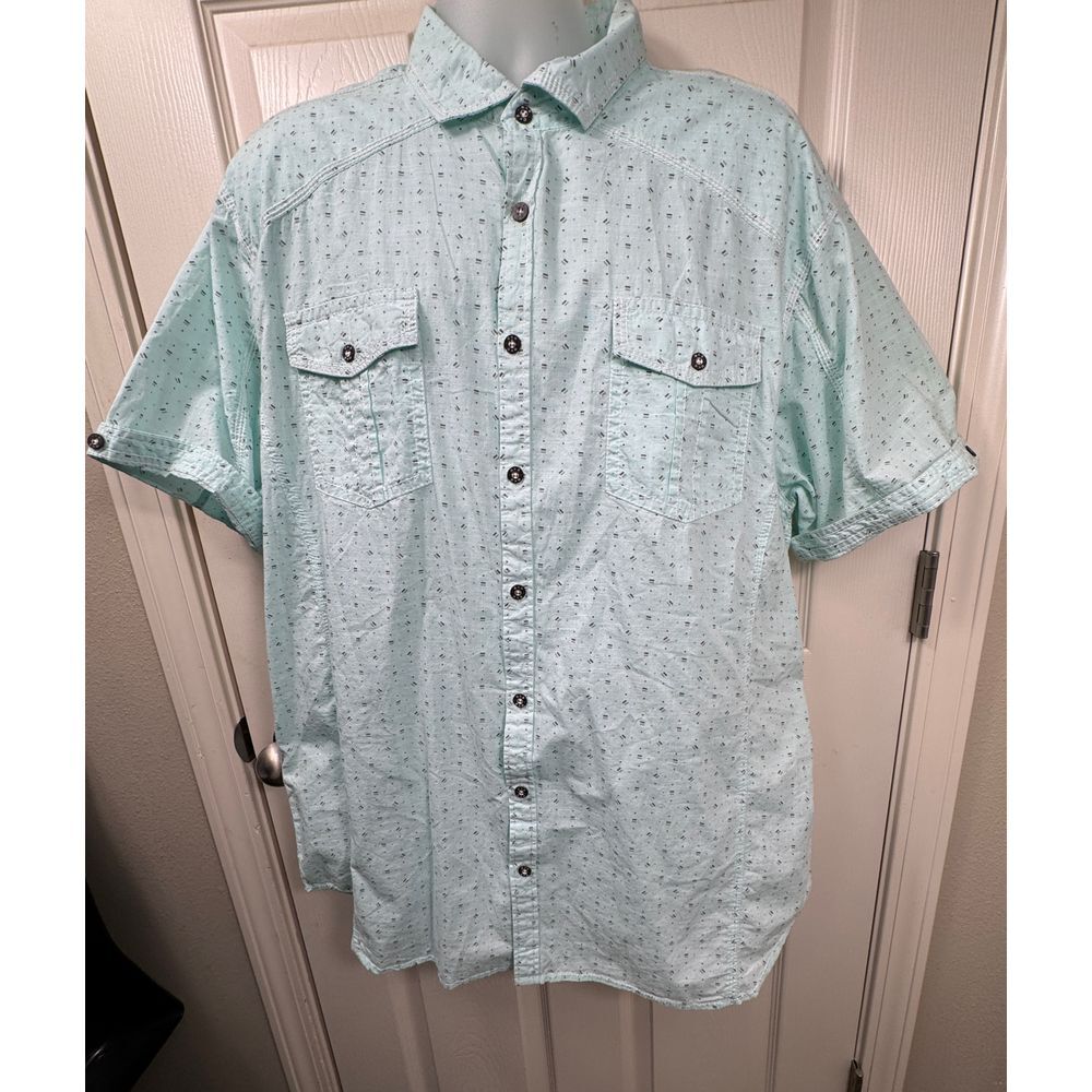 NWT Men's BKE Mint Green Geometric Print Short Sleeve Button Down Shirt XXL